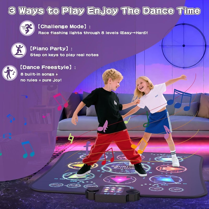 JOYCUDDLE حصيرة رقص مطورة للأطفال من 3-12 سنة، وسادة رقص إلكترونية مع 9 أزرار LED مضيئة، 3 أوضاع للعبة، حجم صوت قابل للتعديل 7 مستويات، ألعاب للبنات والأولاد - Image 4
